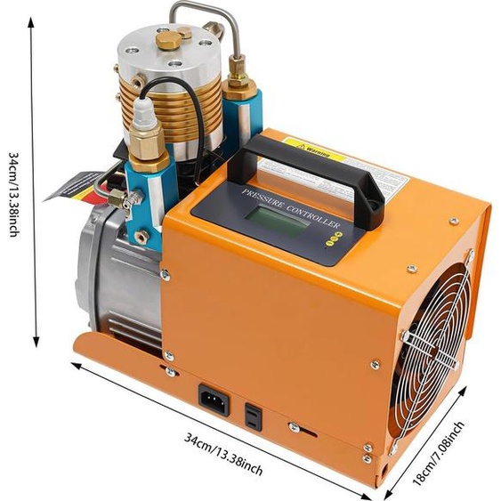 Compresseur PCP - Compresseur haute pression - 30 MPa - Moteur en cuivre 1,8 kW - 100 L/min - Arrêt automatique - Pour bouteilles jusquà 6,8 L - Prise UE - Orange/noir