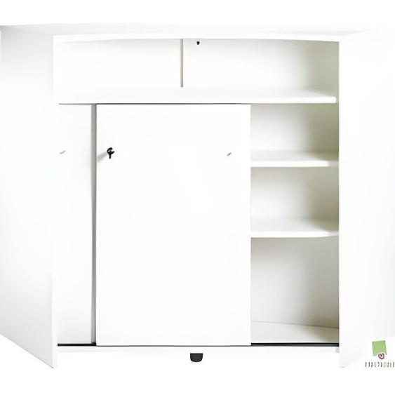 Comptoir Bar 2 Portes Blanc Serrure 4 Niches L 134,5 H 104,8 P 55,3 cm - Blanc - L 134.5 x l 55.3 x H 104.8 cm