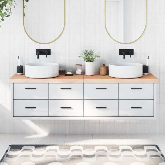 Comptoir de salle de bain 180x60x(2-6)cm bois massif non traité