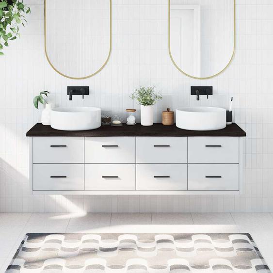 Comptoir de salle de bain marron foncé bois massif traité