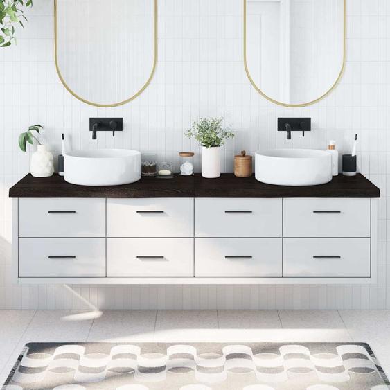 Comptoir de salle de bain marron foncé bois massif traité