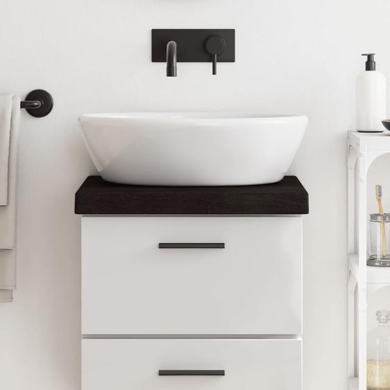 Comptoir de salle de bain marron foncé bois massif traité