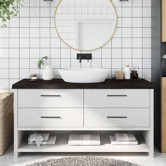 Comptoir de salle de bain marron foncé bois massif traité