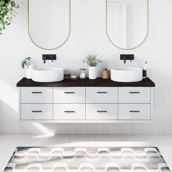 Comptoir de salle de bain marron foncé bois massif traité