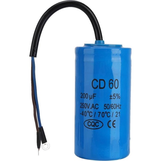 Condensateur de démarrage pour moteur CD60 200 µF 250 V CA, raccordement par fil, 50/60 Hz pour moteur et compresseur dair