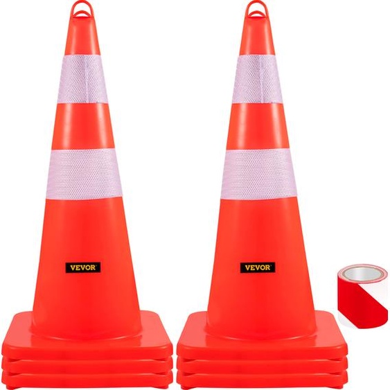 Cônes de sécurité VEVOR, 6 cônes de circulation de 28 pouces, cônes de construction en PVC orange, 2 colliers réfléchissants, cônes de circulation avec base lestée et anneau manuel, s pour le contrôle de la circulation, le stationnement sur lallée