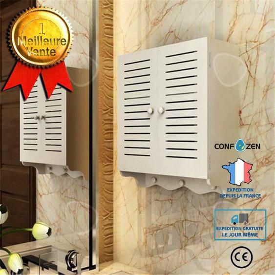 CONFO Mural Armoire Meuble Toilette Salle de Bain WC Placard Étagère Cabinet Rangement à 2 Volets Portes Creux Décor Cadeau Noël