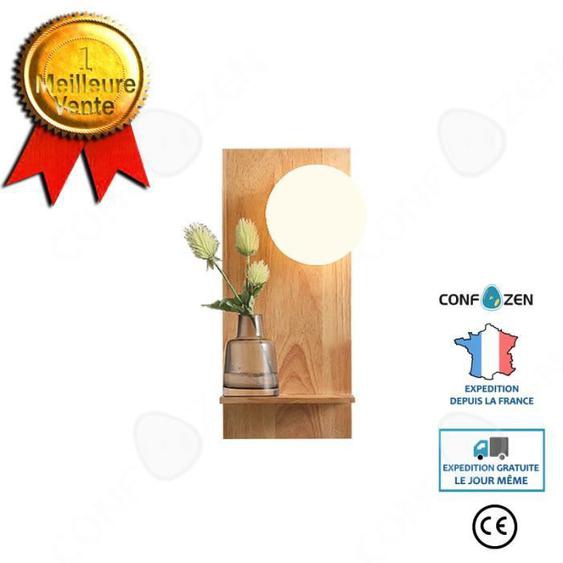 CONFO® Applique Style japonais LED Bois massif Style INS Simplicité nordique Tête de lit de chambre Mur de fond du salon
