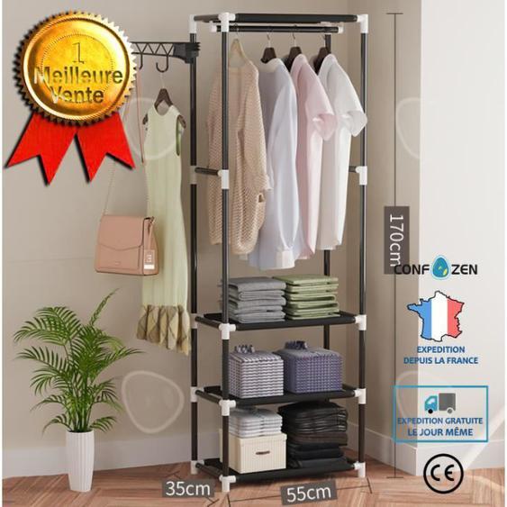 CONFO® Cintre Porte-manteau de sol Cintre simple Cintre de chambre Porte-chapeaux Derrière létagère porte Cintre noir Sac suspendu