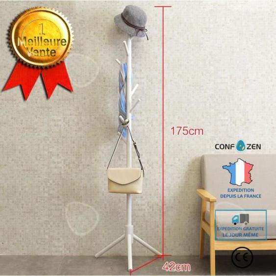 CONFO® Garosa porte-manteau style arbre Porte-manteau  Sac vêtement Style Arbre Vertical Bois 9 crochets (Blan