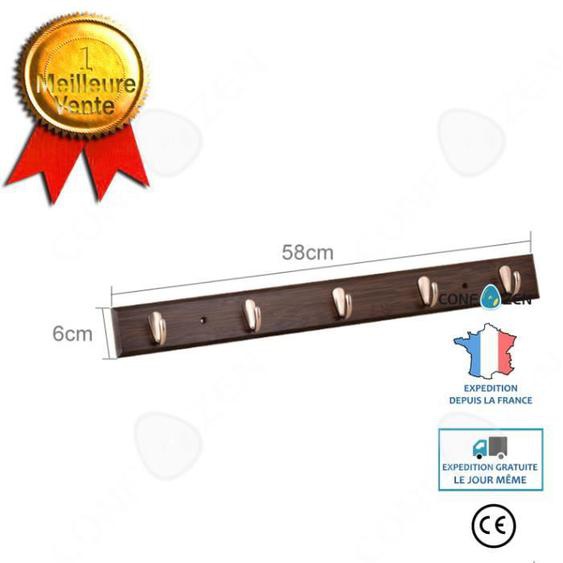 Patère murale - CONFOZEN - Simple - Bambou - Alliage - Marron - 58x6cm