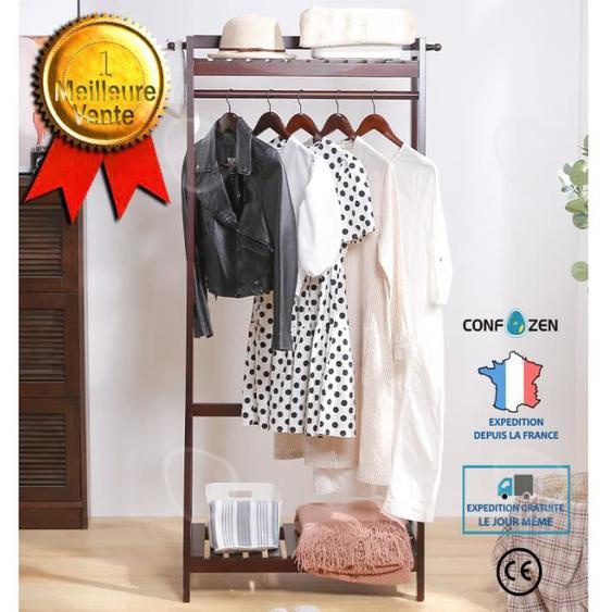 CONFO® Porte-manteau en bois massif cintre sur pied chambre simple rangement vêtements simple porte-manteau marron porte-manteau en