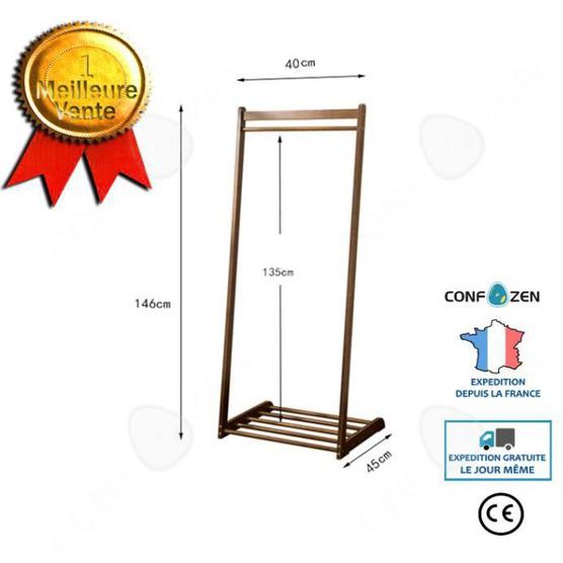 CONFO® Porte-manteau sur pied cintre étagère de rangement salon chambre bambou double pôle renforcement style chinois simple cintre