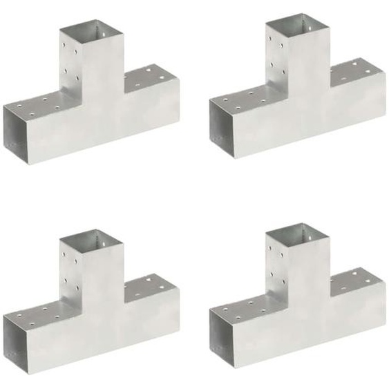 Connecteurs de poteau 4 pcs Forme en T Métal galvanisé 71x71 mm