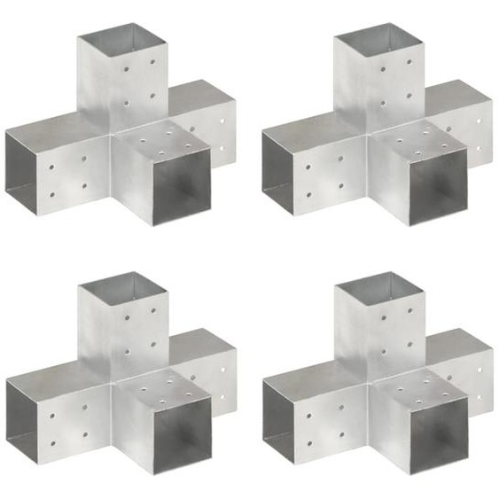 Connecteurs de poteau 4 pcs Forme en X Métal galvanisé 81x81 mm