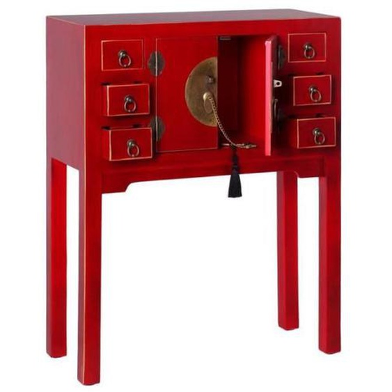 Console 2 portes, 6 tiroirs Rouge Meuble Chinois - PEKIN - L 63 x l 26 x H 80