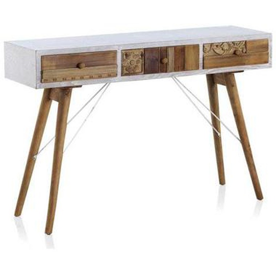Console 3 tiroirs Bois/Blanc - MAELYS - Bois de sapin - Style Scandinave - Moderne