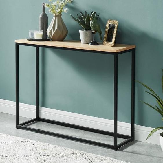 Console - BAÏTA - Gamme BRIXTON - Effet chêne et métal noir - L 100 x P 30 x H 75 cm