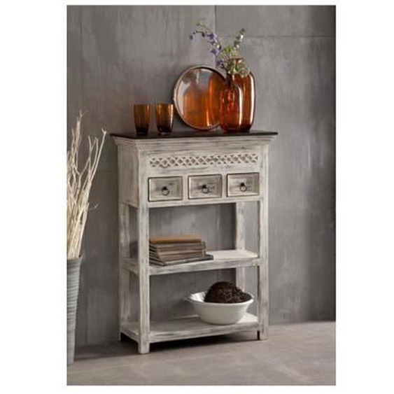 Console - Bois massif de manguier ciré (Blanc antique) - Style Campagne Chic - CASTLE ANTIK #235