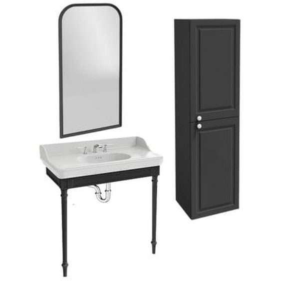 Console Cléo 1889 avec plan vasque 3 trous + colonne droite + miroir + mélangeur poignée lavabo chromé + siphon