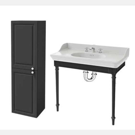 Console Cléo 1889 avec plan vasque 3 trous + colonne gauche + mélangeur croisillon lavabo chromé + siphon chromé