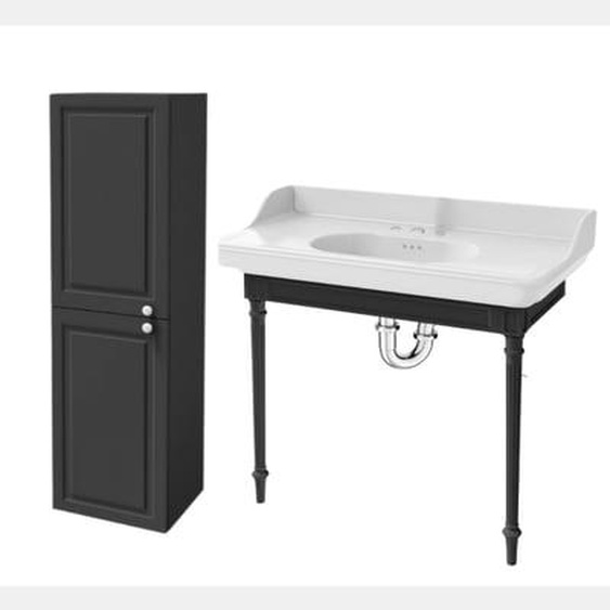 Console Cléo 1889 avec plan vasque 3 trous + colonne gauche + siphon chromé