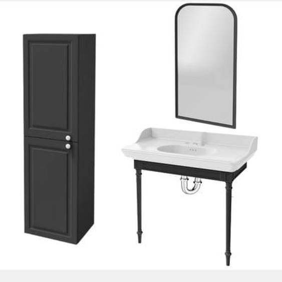 Console Cléo 1889 avec plan vasque 3 trous + miroir + colonne gauche + siphon chromé