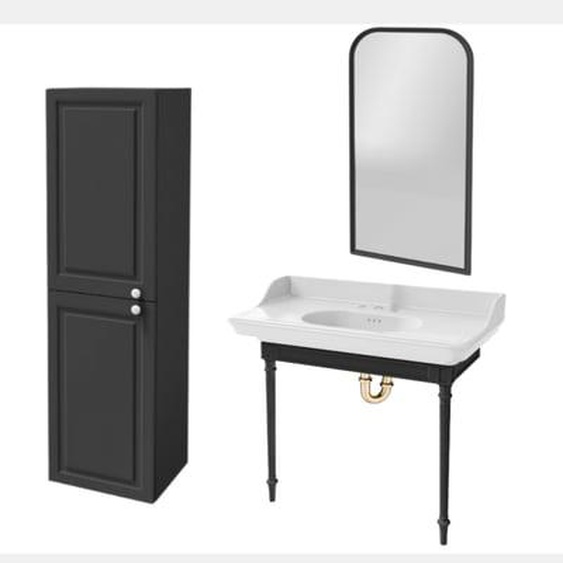 Console Cléo 1889 avec plan vasque 3 trous + miroir + colonne gauche + siphon or
