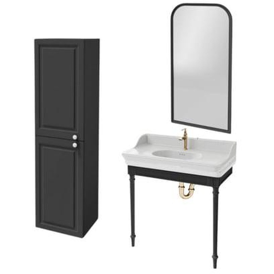 Console Cléo 1889 avec plan vasque + colonne gauche + miroir + robinet lavabo or + siphon or
