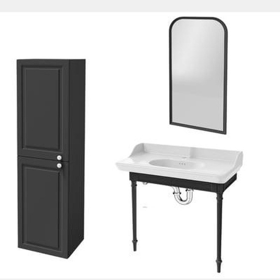 Console Cléo 1889 avec plan vasque + miroir + colonne gauche + siphon chromé
