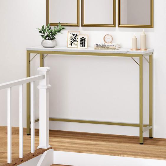 CONSOLE DENTREE,Console meuble,TABLE CONSOLE-DORE/BLANC-100x23x80cm-Bois et métal
