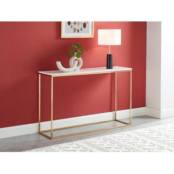 Console dentrée design ARETHA - Marbre et Métal - Blanc et Doré