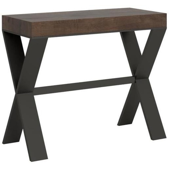 Console extensible bois marron et acier gris foncé 8 personnes 40 à 196 cm Xena