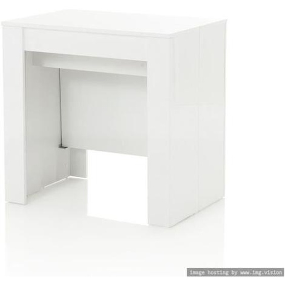 Console extensible - GLAM - Blanc brillant - Mélamine - 78x78,5 cm - 4 extensions