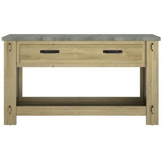 Console Louane avec un tiroir et une étagère. Fabriqué en aggloméré avec un décor de béton et de chêne.