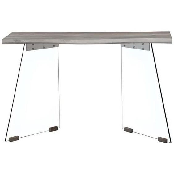 Console Meuble console en MDF coloris gris et verre trempé - Longueur 120 x Profondeur 40 x Hauteur 76 cm