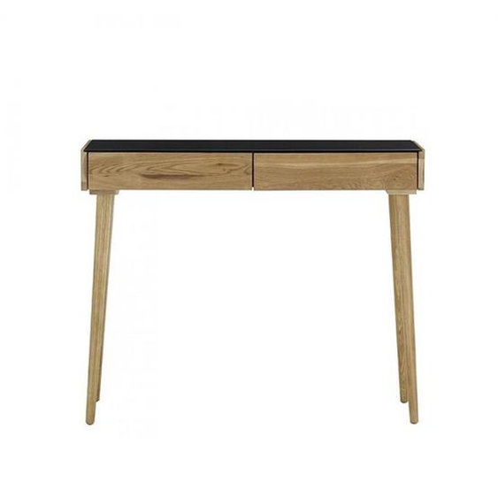 Console NANIE Plateau verre noir structure chêne massif huilé