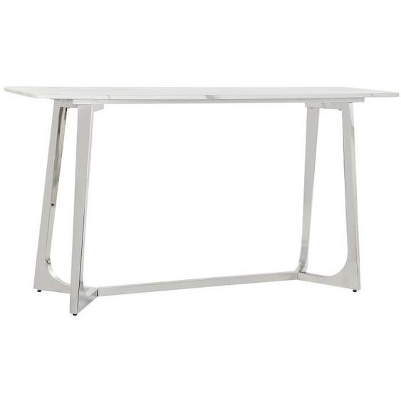 Console Table console en acier argenté et marbre coloris blanc - Longueur 150 x Profondeur 45 x Hauteur 80 cm