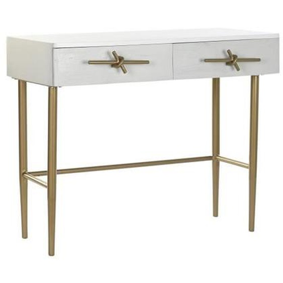 Console Table en métal doré et bois de manguier coloris blanc  - Longueur 90 x Profondeur 45 x Hauteur 74 cm