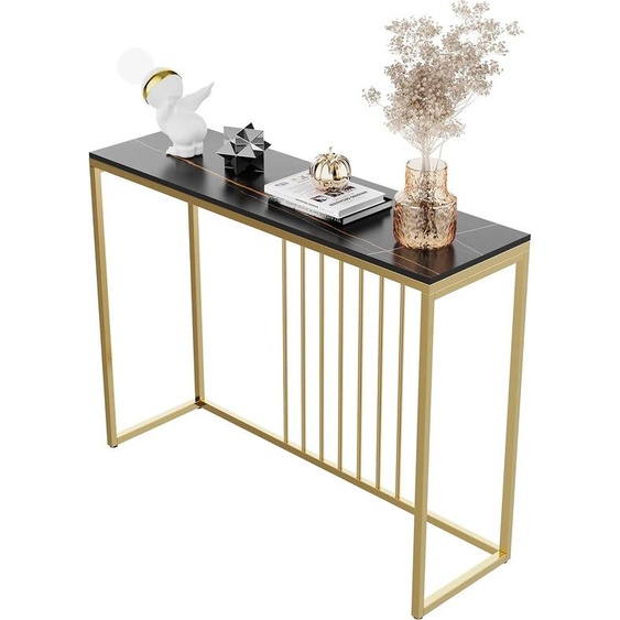 Console table - Table console - Console table en marbre - Demi-table - Table dentrée scandinave avec cadre métallique - Table murale - Table dappoint - Table dentrée - Table murale - Table basse table dentrée pour chambre - salon 100 × 30 × 79 cm - Noir