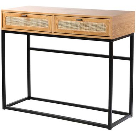 Console Wickood 2 Tiroirs - Bois, Métal Et Cannage -