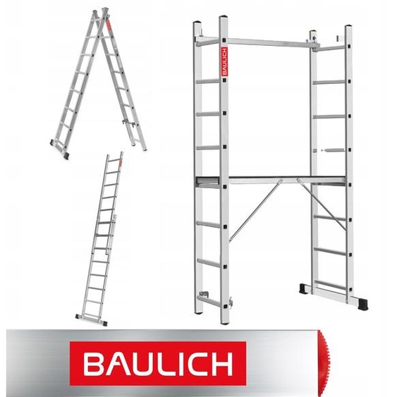 Baulich | Échafaudage en aluminium 2x8 - Charge maximale 150 kg - Échelle pliable - Hauteur de travail 2,97 m - Échafaudage EN 131