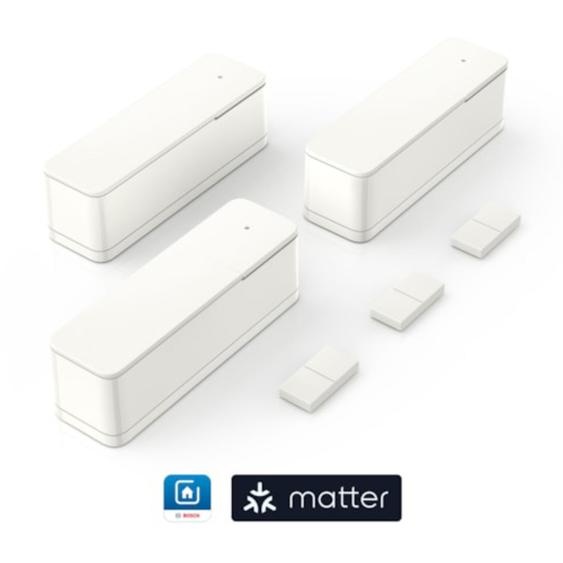 Contact de porte/fenêtre II [+M] fr Bosch Smart Home, Capteur intelligent pour le chauffage fr Faible consommation dénergie, utilisable de manière flexible dans les systèmes Bosch Smart Home ou Matter fr Nimporte quel fabricant, Set 3 pièces