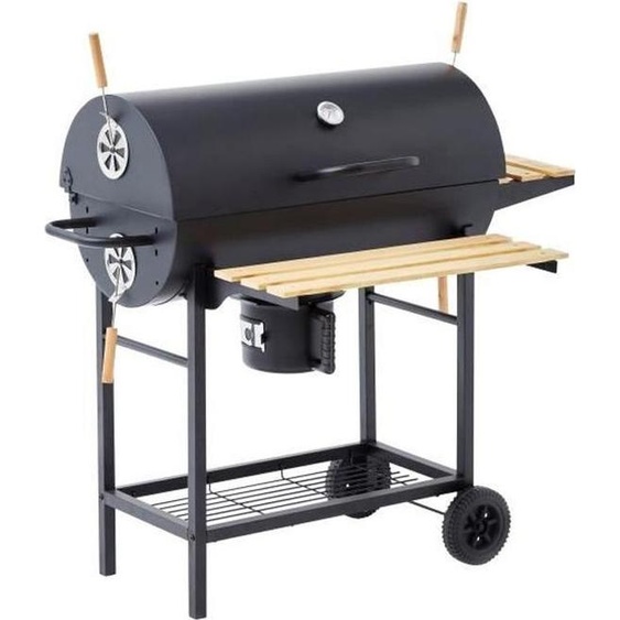 Barbecue à Charbon COOKING BOX MIKE, 115x66x106 cm, 2 Grilles Acier Chromé, Surface de Cuisson 71x35 cm, Noir