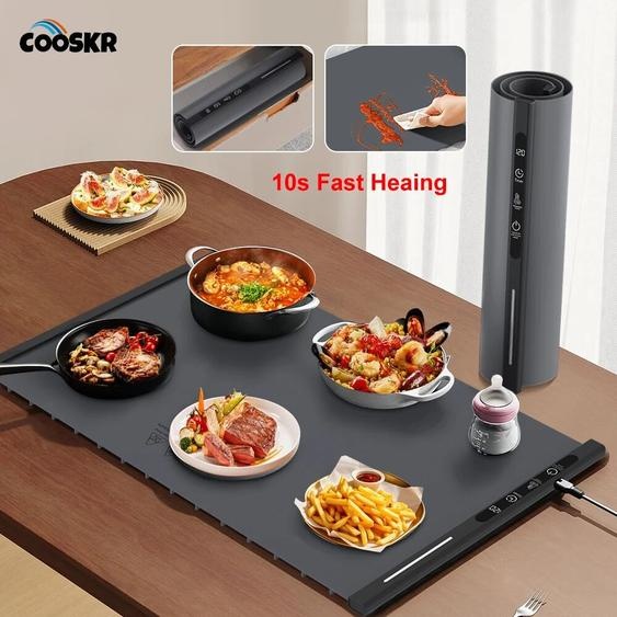 cooskr Plaque chauffante électrique en Silicone, Table à manger, tapis chauffant pour aliments, chauffage rapide des aliments, plateau chauffant pour café, plaque chauffante pliable pour aliments