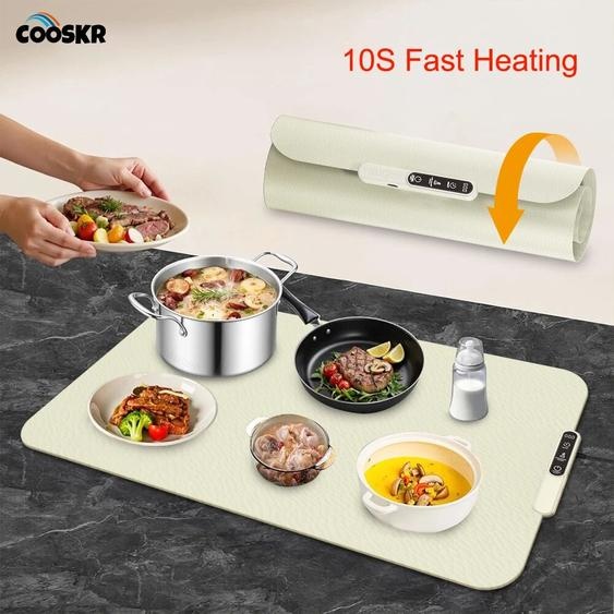 cooskr Plaque chauffante électrique, tapis chauffant pour aliments, Table à manger en Silicone, chauffage rapide des aliments, plateau chauffant pour café, plaque chauffante pliable pour aliments