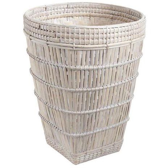Corbeille - Bambou - Patiné Blanc - Diamètre 36cm - Hauteur 46cm