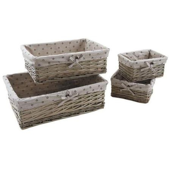 Corbeille de rangement - Marque - Modèle - Eclisse grise - Doublure motifs fleurs - Lot de 4