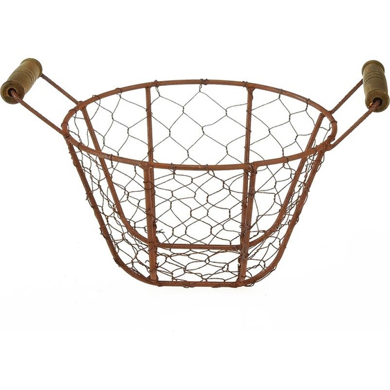 Corbeille en fil de fer Métal Rouille Vintage Déco Anse Bois Ø18cm