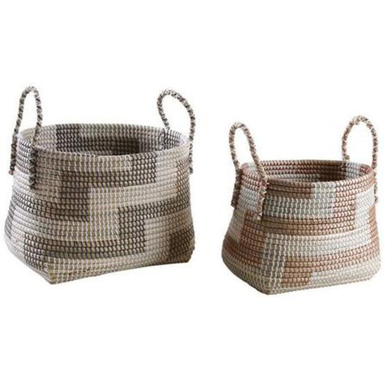 Corbeilles de rangement en jonc de mer - Lot de 2 - Marron - Beige - Adulte - Mixte
